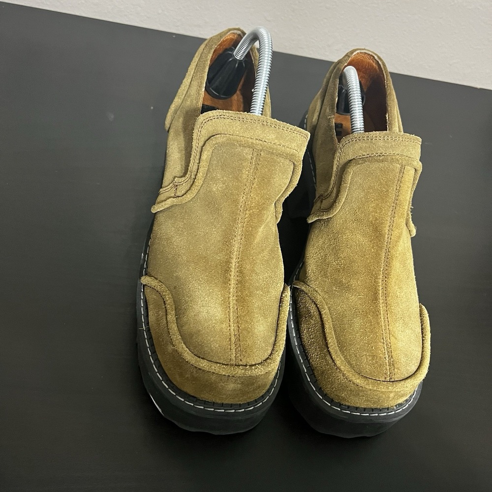 John Fluevog Men's‎ Brown Square Toe Platform Chunky Heel Shoes Size 10 Suede - Picture 6 of 15